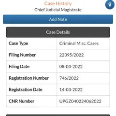 Case details for a 156(3) CrPC application. This screenshot shows the filing details of a Criminal Miscellaneous Case we initiated to get an FIR registered, demonstrating the first step in the legal process.