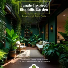 We curated a dense, jungle inspired ecosystem for this covered patio. By layering exotic plants like Bird of Paradise, Monstera, and various ferns, we created a lush, immersive forest like experience that transports you to another world.