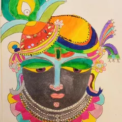 Another stunning Pichwai-style Krishna, adorned with intricate patterns and bright colors. The students did an amazing job with these.