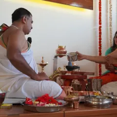 Another view of the Rudraabhishekham ceremony, showing the traditional setup and offerings.