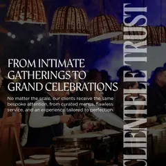 A graphic overlay emphasizing our ability to cater from intimate gatherings to grand celebrations.