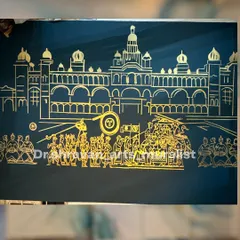 A tribute to the grandeur of the Mysuru Dasara festival. I created this intricate line art illustration using gold foil on a dark background to capture the royal procession in a minimalist yet striking style.