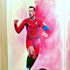 This large-scale mural of Cristiano Ronaldo was painted with acrylics. I also take on commission work and teach students how to scale up their artwork for murals and other major projects.