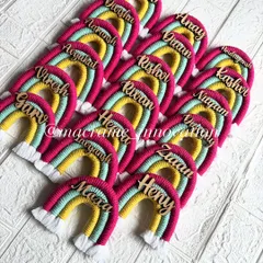 Planning a party? My personalized macrame rainbow magnets are a huge hit as return gifts. Each one is handmade with care, making them a unique and memorable thank you for your guests at birthdays or baby showers.