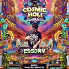 My artist flyer for the Cosmic Holi festival in the heart of Parvati Valley. Celebrating Holi with the psy-family amidst the mountains is an unbeatable experience.