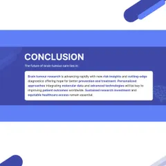 The concluding slide of our World Brain Tumour Day report summarizes the future of brain tumour care. It emphasizes that progress lies in integrating molecular data and advanced technologies to improve patient outcomes.