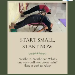 This is a restorative pose using chairs that allows for a deep spinal stretch without putting pressure on the body. This is a key part of my safe yoga postures for seniors, ensuring that everyone can experience the benefits of yoga comfortably.