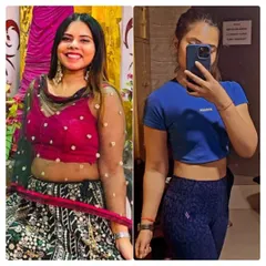 Another look at her progress. This transformation was about becoming fit and strong, not just losing weight. You can see the defined core and toned physique that comes from consistent training.