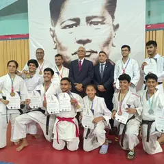 Our team proudly displays their 18 medals from the 8th Asian Goju-Ryu Karate Championship in Pune. Every one of our 12 participants secured a medal, a testament to their exceptional talent and the high quality of their training.