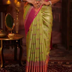 A close-up on the flawless pleats. Notice how each pleat is uniform and crisp, a hallmark of my signature draping style that ensures your saree looks perfect from every angle.