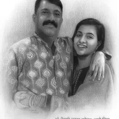 I create deeply personal memorial portraits to honor loved ones. This piece was commissioned for a friend who lost her father, with a special message in Marathi that reads, "I am always with you, Nishi." These emotional pencil art pieces are meant to bring comfort and keep memories alive.