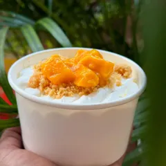 My Mango Cheesecake Pot is the ultimate summer dessert. It has layers of fresh Alphonso mangoes, eggless liquid cheesecake, and a salted butter biscuit crumb.