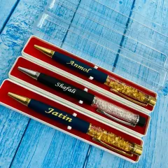 These premium pens are filled with sparkling crystals and can be personalized with a name. They come in a clear protective case and make for an elegant and eye-catching gift.