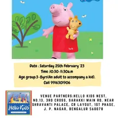 An event poster for one of my popular Peppa Pig storytelling and clay modelling workshops. These sessions are designed for children aged 3 to 8 and require an adult to join, making it a great parent-child bonding activity.