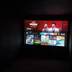 The clarity of a professionally installed 4K projection system is evident in this shot of a streaming service interface. We ensure perfect focus and color accuracy for lifelike picture quality.