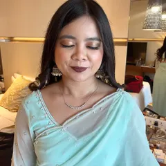 Makeup and hair for my cute client from abroad attending her friend's Indian wedding. I gave her a golden smokey eye and a bold lip to match the festive vibe.