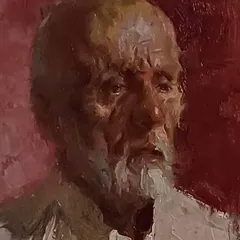 A detailed close-up of the finished portrait from the Pune demonstration. This view highlights the thick, impasto texture and the way light catches on the layered oil paint to define the subject's features.