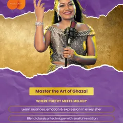 Ghazal is a beautiful art form where poetry meets melody. In this specialized course, you will learn the nuances of emotion and expression in every 'sher' (couplet), blending classical technique with soulful rendition.