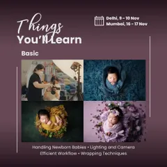 For those new to newborn photography, my basic workshops cover the essential fundamentals. You will learn safe handling and wrapping techniques, foundational lighting and camera settings, and how to create an efficient workflow to manage your sessions smoothly.