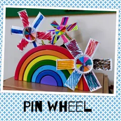Children colored and constructed their own pinwheels. This craft is not only fun to make but also serves as a simple lesson in wind and movement when they take it outside to play.