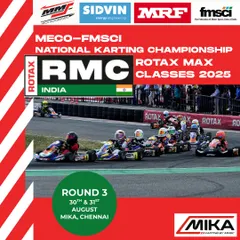 We bring the MECO-FMSCI National Karting Championship to top-tier tracks across the country. This announcement for Round 3 in Chennai captures the excitement as a full grid of Rotax Max karts prepares for a rolling start, showcasing the high level of competition we foster.