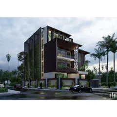 Another view of the 'Meraki' residence, showcasing the vertical green wall that adds a living, breathing element to the architecture. The combination of wood, stone, and greenery creates a harmonious and grounded presence.