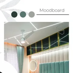 Every great design starts with a mood board. This is where I bring together colors, textures, and inspiration to create a cohesive vision for a space, like this serene green bedroom concept.