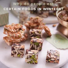 Winter calls for foods that do more than just taste good. This image showcases my nutty, jaggery-based chikki and barfi, which are warming and provide energy.