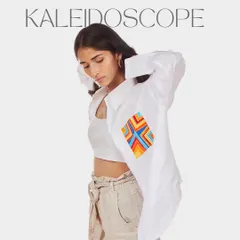 The Kaleidoscope hemp boyfriend-fit shirt. The pocket features a vibrant, geometric artwork that adds an element of surprise and color to the crisp white shirt. It’s an easy-breezy piece for summer.