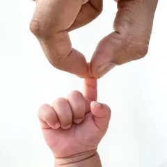 The smallest finger wrapped around yours. This macro shot captures the powerful connection and the delicate nature of your newborn.