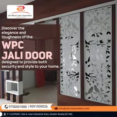 A sleek and modern WPC jali door with a nature-inspired pattern of birds on branches. This design offers a perfect blend of security, style, and ventilation for a contemporary home.