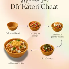 Have fun creating your own Katori Chaat with our DIY kit. This guide shows you how to assemble the perfect bite with our crispy katoris, fillings, and chutneys.
