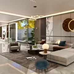 Another view of this open concept living area, showcasing how different zones are defined yet connected. The design emphasizes flow, light, and a cohesive aesthetic throughout the home.