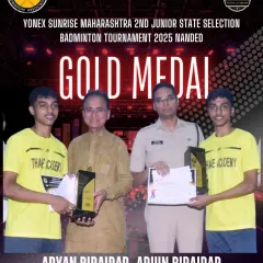 The Birajdar brothers, Aryan and Arjun, with their U19 Boys Doubles gold medals at the Maharashtra 2nd Junior State Selection tournament, defending their title as back-to-back champions.