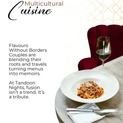 Flavors without borders. This beautifully plated pasta dish represents our multicultural cuisine offerings, where we blend different culinary traditions to create a menu that tells a couple's unique story.