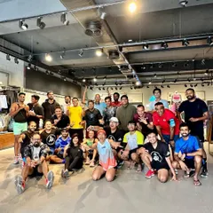 The whole crew together. A group photo of our Adidas Runners community after a session. This is the team that makes every run and workout better.