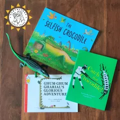 For our swamp theme, we explored stories about crocodiles and gharials. We deliberately choose books with diverse authors and illustration styles to expand our littles' horizons.