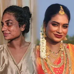 A powerful before-and-after transformation. I loved working with her deep brown skin to bring out the best glow. The result is a proud and beautiful traditional bridal look.