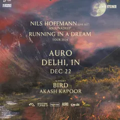 The official poster for the Nils Hoffmann 'Running in a Dream' tour stop in Delhi, where I had the honor of playing a support set. The dreamy, mountainous landscape perfectly captured the vibe of his music.