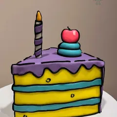 We brought the 2D cartoon trend to life with this comic cake slice, made for our own daughter's birthday. The bold black outlines on the colorful layers create a fun, illustrative effect.