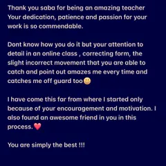 This feedback from an online client means the world. My attention to detail ensures you get a safe and effective workout, even from a distance.