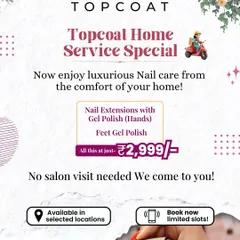 This is my signature home service package. For a fixed price, you get beautiful nail extensions with gel polish for your hands and a fresh gel polish application for your feet. It's the perfect all-in-one solution for a complete nail makeover at home.