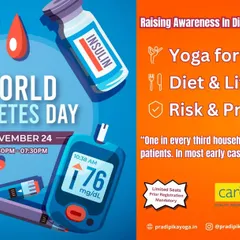 This poster announces our seminar on raising awareness for diabetes management. The agenda included discussions on yoga for diabetes, the impact of diet, and risk prevention, demonstrating our focus on tackling chronic lifestyle diseases.