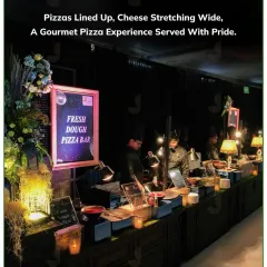 There's nothing like the energy of a live cooking station. My fresh dough pizza bar is always a hit, bringing a gourmet, interactive experience to your event with custom pizzas made right before your eyes.