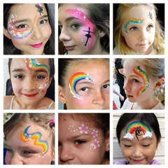 Face painting is pure magic. This collection shows the range of designs I can create, from beautiful rainbow swirls and delicate flowers to enchanting fairy silhouettes that bring a smile to every child's face.