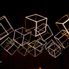 A close-up of the custom-fabricated light cubes, which provided ambient lighting and a major design moment.