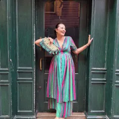Just me in a vibrant striped co-ord set from Nicojournal. The colors are so joyful, and the silhouette is incredibly comfortable yet stylish.