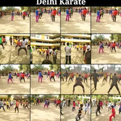 A collage showing a large-scale karate workshop conducted at a school. We are passionate about bringing the benefits of martial arts to the wider community.