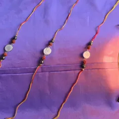Here is a closer look at the energized Rakhis I have created for this Rakshabandhan. Each one is handcrafted with a Gomti Chakra, Rudraksha, and Pyrite to provide your brother with a powerful combination of blessings for prosperity, protection, and success. Limited pieces are available.