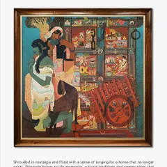 In this richly layered acrylic, Siddharth Shingade brings to life a memory from his homeland of Marathwada. The piece, titled "Family with Goat," is a beautiful example of his narrative style, blending folk traditions with a contemporary aesthetic to tell stories of rural life.
